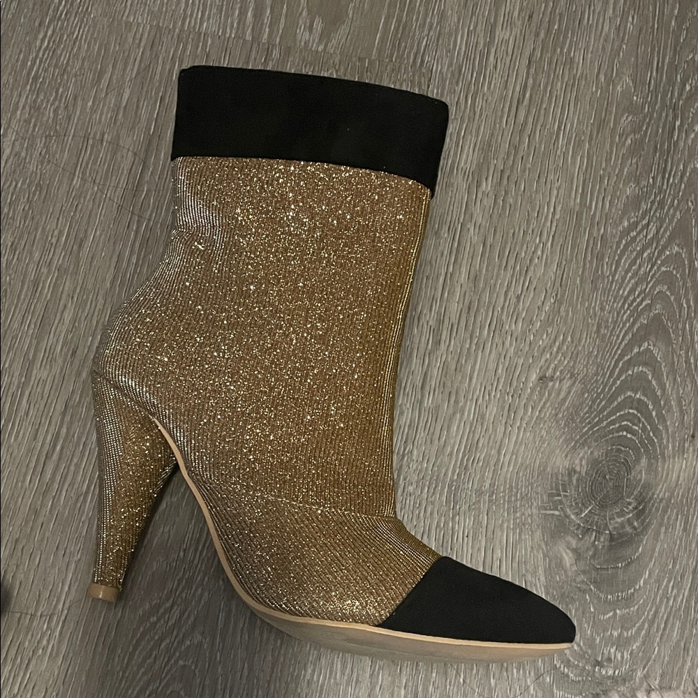 Women’s Elegant Gold Glitter and Black Faux Velvet Ankle Boots - Picture 5 of 6